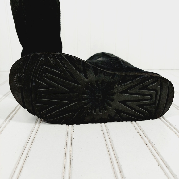 UGG Black Suede Leather Sheepskin Pull On Mid Calf Classic Boots E943 - Picture 8 of 12